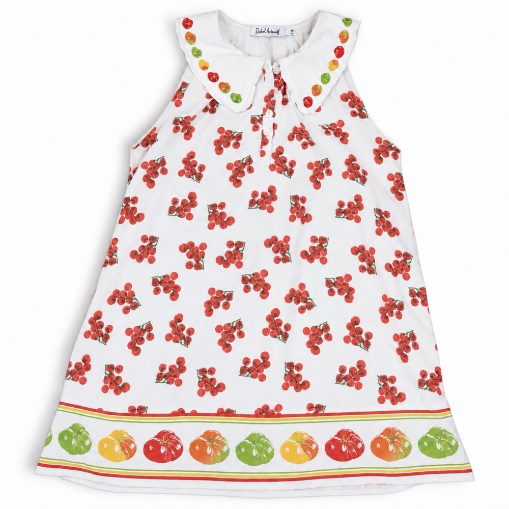 Rachel Antonoff Tanya Dress Medium Tomato Print Swing Mini Dress Pockets Cotton